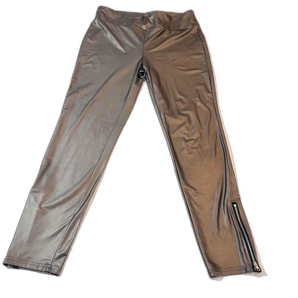 Shein Metallic Bronze Leggings Women’s Size L Stretch Ankle Zipper